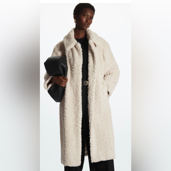 New COS Fuzzy Faux Fur Teddy Fleece Coat Size 8, Cream - Picture 3 of 10